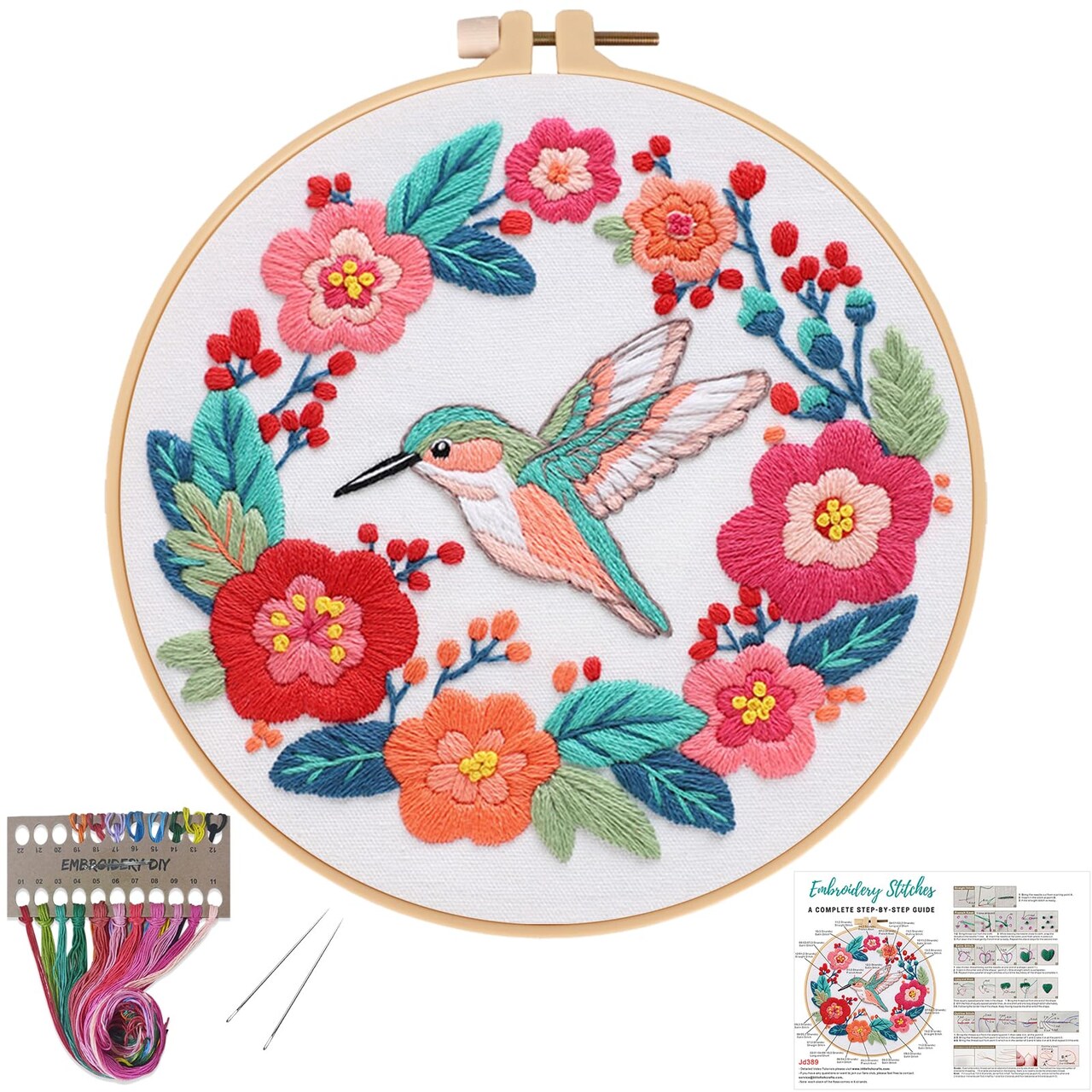 Hummingbird Embroidery Kits for Beginners,Cross Stitch Kit for Adults,DIY Needlepoint with Flowers Pattern